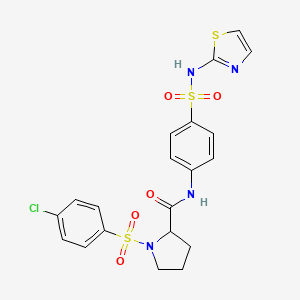 molecular formula C20H19ClN4O5S3 B2664903 1-((4-chlorophenyl)sulfonyl)-N-(4-(N-(thiazol-2-yl)sulfamoyl)phenyl)pyrrolidine-2-carboxamide CAS No. 355115-01-4