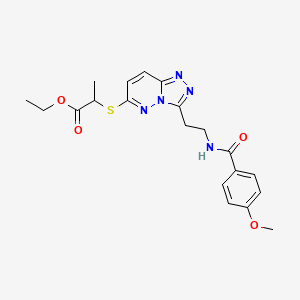 molecular formula C20H23N5O4S B2664906 Ethyl 2-((3-(2-(4-methoxybenzamido)ethyl)-[1,2,4]triazolo[4,3-b]pyridazin-6-yl)thio)propanoate CAS No. 872996-32-2