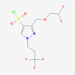 molecular formula C9H10ClF5N2O3S B2664952 3-[(2,2-difluoroethoxy)methyl]-1-(3,3,3-trifluoropropyl)-1H-pyrazole-4-sulfonyl chloride CAS No. 1856096-32-6