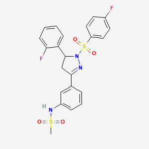 molecular formula C22H19F2N3O4S2 B2664971 N-{3-[1-(4-fluorobenzenesulfonyl)-5-(2-fluorophenyl)-4,5-dihydro-1H-pyrazol-3-yl]phenyl}methanesulfonamide CAS No. 851782-42-8