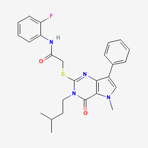 molecular formula C26H27FN4O2S B2664972 N-(2-fluorophenyl)-2-{[5-methyl-3-(3-methylbutyl)-4-oxo-7-phenyl-3H,4H,5H-pyrrolo[3,2-d]pyrimidin-2-yl]sulfanyl}acetamide CAS No. 1115458-32-6