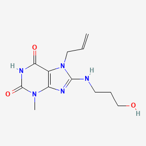 molecular formula C12H17N5O3 B2664975 7-allyl-8-((3-hydroxypropyl)amino)-3-methyl-1H-purine-2,6(3H,7H)-dione CAS No. 300835-82-9