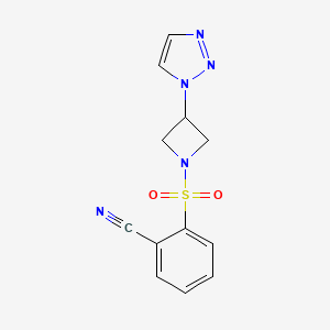 molecular formula C12H11N5O2S B2664987 2-((3-(1H-1,2,3-三唑-1-基)氮杂环丁烷-1-基磺酰)苯甲腈 CAS No. 2034358-88-6