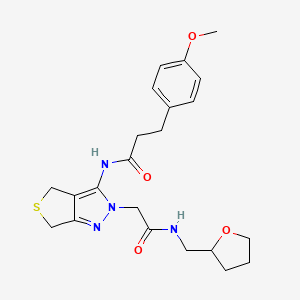 molecular formula C22H28N4O4S B2664998 3-(4-methoxyphenyl)-N-(2-(2-oxo-2-(((tetrahydrofuran-2-yl)methyl)amino)ethyl)-4,6-dihydro-2H-thieno[3,4-c]pyrazol-3-yl)propanamide CAS No. 1105206-29-8
