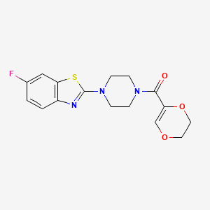 molecular formula C16H16FN3O3S B2665000 (5,6-Dihydro-1,4-dioxin-2-yl)(4-(6-fluorobenzo[d]thiazol-2-yl)piperazin-1-yl)methanone CAS No. 897472-54-7