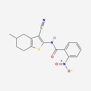 molecular formula C17H15N3O3S B2665005 N-(3-cyano-5-methyl-4,5,6,7-tetrahydro-1-benzothiophen-2-yl)-2-nitrobenzamide CAS No. 313404-15-8
