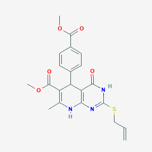 molecular formula C21H21N3O5S B2665009 Methyl 2-(allylthio)-5-(4-(methoxycarbonyl)phenyl)-7-methyl-4-oxo-3,4,5,8-tetrahydropyrido[2,3-d]pyrimidine-6-carboxylate CAS No. 876866-00-1