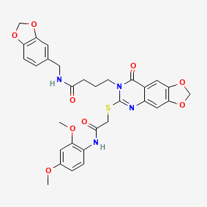 molecular formula C31H30N4O9S B2665012 N-[(2H-1,3-benzodioxol-5-yl)methyl]-4-[6-({[(2,4-dimethoxyphenyl)carbamoyl]methyl}sulfanyl)-8-oxo-2H,7H,8H-[1,3]dioxolo[4,5-g]quinazolin-7-yl]butanamide CAS No. 688060-36-8
