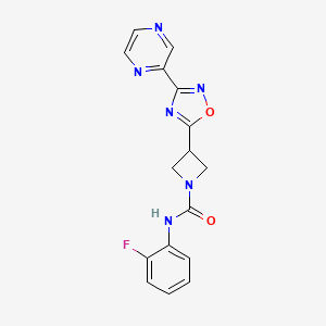 molecular formula C16H13FN6O2 B2665023 N-(2-fluorophenyl)-3-(3-(pyrazin-2-yl)-1,2,4-oxadiazol-5-yl)azetidine-1-carboxamide CAS No. 1324674-59-0