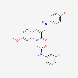 molecular formula C28H29N3O4 B2665028 N-(3,5-dimethylphenyl)-2-(7-methoxy-3-{[(4-methoxyphenyl)amino]methyl}-2-oxo-1,2-dihydroquinolin-1-yl)acetamide CAS No. 894562-63-1