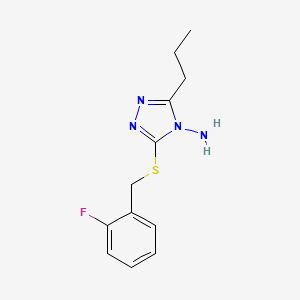 molecular formula C12H15FN4S B2665034 5-[(2-Fluorophenyl)methylthio]-3-propyl-1,2,4-triazole-4-ylamine CAS No. 714213-68-0