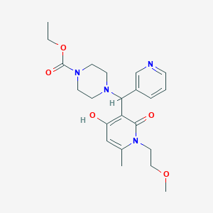 molecular formula C22H30N4O5 B2665045 Ethyl 4-((4-hydroxy-1-(2-methoxyethyl)-6-methyl-2-oxo-1,2-dihydropyridin-3-yl)(pyridin-3-yl)methyl)piperazine-1-carboxylate CAS No. 897611-25-5