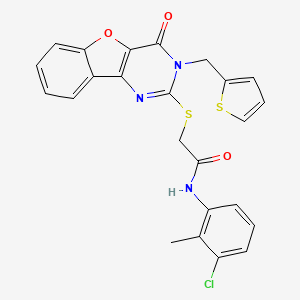 molecular formula C24H18ClN3O3S2 B2665063 N-(3-chloro-2-methylphenyl)-2-{[4-oxo-3-(thiophen-2-ylmethyl)-3,4-dihydro[1]benzofuro[3,2-d]pyrimidin-2-yl]sulfanyl}acetamide CAS No. 899754-75-7