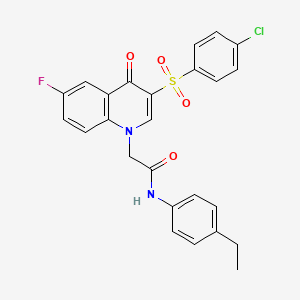 molecular formula C25H20ClFN2O4S B2665068 2-[3-(4-chlorobenzenesulfonyl)-6-fluoro-4-oxo-1,4-dihydroquinolin-1-yl]-N-(4-ethylphenyl)acetamide CAS No. 866808-61-9