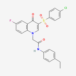 molecular formula C25H20ClFN2O4S B2665068 2-[3-(4-chlorophenyl)sulfonyl-6-fluoro-4-oxoquinolin-1-yl]-N-(4-ethylphenyl)acetamide CAS No. 866808-61-9