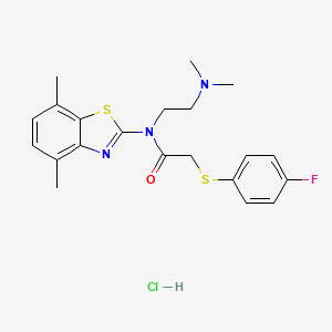 molecular formula C21H25ClFN3OS2 B2665074 N-(2-(dimethylamino)ethyl)-N-(4,7-dimethylbenzo[d]thiazol-2-yl)-2-((4-fluorophenyl)thio)acetamide hydrochloride CAS No. 1215498-69-3