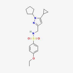 molecular formula C20H27N3O3S B2665081 N-((1-cyclopentyl-5-cyclopropyl-1H-pyrazol-3-yl)methyl)-4-ethoxybenzenesulfonamide CAS No. 1448056-52-7