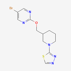 molecular formula C12H14BrN5OS B2665094 2-[3-[(5-Bromopyrimidin-2-yl)oxymethyl]piperidin-1-yl]-1,3,4-thiadiazole CAS No. 2379997-22-3