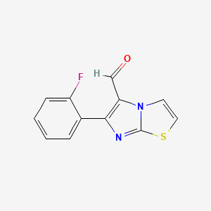 molecular formula C12H7FN2OS B2665096 6-(2-Fluorophenyl)imidazo[2,1-b][1,3]thiazole-5-carbaldehyde CAS No. 439095-02-0
