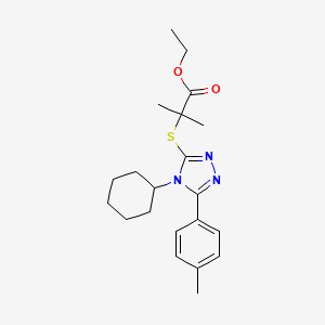 molecular formula C21H29N3O2S B2665099 Propanoic acid, 2-[[4-cyclohexyl-5-(4-methylphenyl)-4H-1,2,4-triazol-3-yl]thio]-2-methyl-, ethyl ester CAS No. 935291-75-1