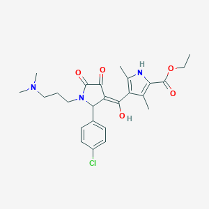molecular formula C25H30ClN3O5 B266511 ethyl 4-({2-(4-chlorophenyl)-1-[3-(dimethylamino)propyl]-4-hydroxy-5-oxo-2,5-dihydro-1H-pyrrol-3-yl}carbonyl)-3,5-dimethyl-1H-pyrrole-2-carboxylate 