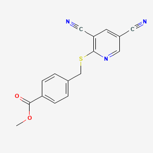 molecular formula C16H11N3O2S B2665185 Methyl 4-{[(3,5-dicyano-2-pyridinyl)sulfanyl]methyl}benzenecarboxylate CAS No. 321430-68-6