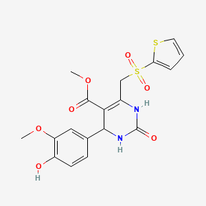 molecular formula C18H18N2O7S2 B2665191 Methyl 4-(4-hydroxy-3-methoxyphenyl)-2-oxo-6-((thiophen-2-ylsulfonyl)methyl)-1,2,3,4-tetrahydropyrimidine-5-carboxylate CAS No. 931332-61-5
