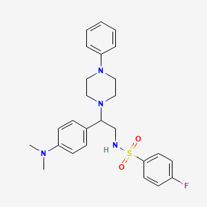 molecular formula C26H31FN4O2S B2665226 N-{2-[4-(dimethylamino)phenyl]-2-(4-phenylpiperazin-1-yl)ethyl}-4-fluorobenzene-1-sulfonamide CAS No. 932501-97-8