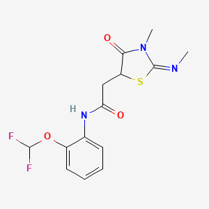 molecular formula C14H15F2N3O3S B2665313 N-[2-(difluoromethoxy)phenyl]-2-[(2E)-3-methyl-2-(methylimino)-4-oxo-1,3-thiazolidin-5-yl]acetamide CAS No. 514182-26-4