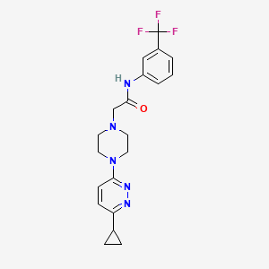 molecular formula C20H22F3N5O B2665358 2-[4-(6-cyclopropylpyridazin-3-yl)piperazin-1-yl]-N-[3-(trifluoromethyl)phenyl]acetamide CAS No. 2034494-11-4