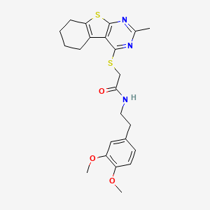 molecular formula C23H27N3O3S2 B2665364 N-(3,4-dimethoxyphenethyl)-2-((2-methyl-5,6,7,8-tetrahydrobenzo[4,5]thieno[2,3-d]pyrimidin-4-yl)thio)acetamide CAS No. 315710-72-6