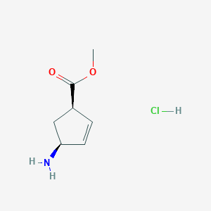 molecular formula C7H12ClNO2 B2665366 methyl (1R,4S)-4-aminocyclopent-2-ene-1-carboxylate hydrochloride CAS No. 426226-35-9