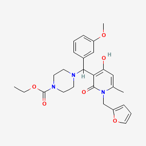 molecular formula C26H31N3O6 B2665468 Ethyl 4-((1-(furan-2-ylmethyl)-4-hydroxy-6-methyl-2-oxo-1,2-dihydropyridin-3-yl)(3-methoxyphenyl)methyl)piperazine-1-carboxylate CAS No. 897612-24-7