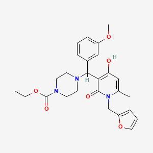 Ethyl 4-((1-(furan-2-ylmethyl)-4-hydroxy-6-methyl-2-oxo-1,2-dihydropyridin-3-yl)(3-methoxyphenyl)methyl)piperazine-1-carboxylate