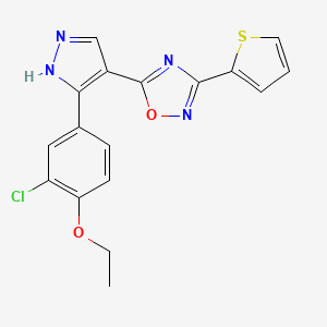 molecular formula C17H13ClN4O2S B2665481 5-(3-(3-chloro-4-ethoxyphenyl)-1H-pyrazol-4-yl)-3-(thiophen-2-yl)-1,2,4-oxadiazole CAS No. 1171242-54-8
