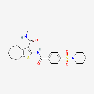 molecular formula C23H29N3O4S2 B2665521 N-methyl-2-(4-(piperidin-1-ylsulfonyl)benzamido)-5,6,7,8-tetrahydro-4H-cyclohepta[b]thiophene-3-carboxamide CAS No. 893124-77-1