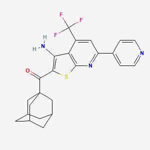 molecular formula C24H22F3N3OS B2665527 1-Adamantyl[3-amino-6-pyridin-4-yl-4-(trifluoromethyl)thieno[2,3-b]pyridin-2-yl]methanone CAS No. 625377-73-3