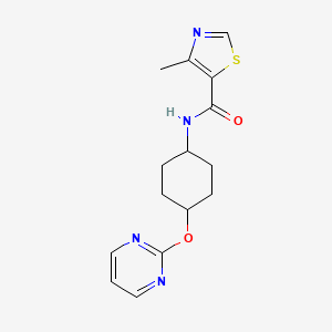 molecular formula C15H18N4O2S B2665636 4-methyl-N-((1r,4r)-4-(pyrimidin-2-yloxy)cyclohexyl)thiazole-5-carboxamide CAS No. 2034501-19-2