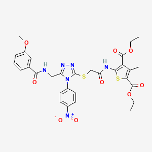 Diethyl 5-[[2-[[5-[[(3-methoxybenzoyl)amino]methyl]-4-(4-nitrophenyl)-1,2,4-triazol-3-yl]sulfanyl]acetyl]amino]-3-methylthiophene-2,4-dicarboxylate