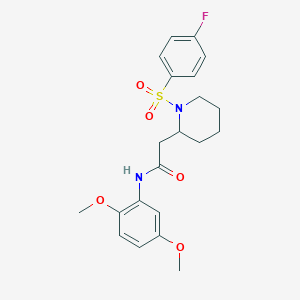 molecular formula C21H25FN2O5S B2665657 N-(2,5-dimethoxyphenyl)-2-(1-((4-fluorophenyl)sulfonyl)piperidin-2-yl)acetamide CAS No. 1021074-36-1
