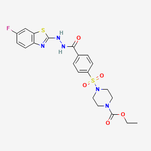 molecular formula C21H22FN5O5S2 B2665661 Ethyl 4-((4-(2-(6-fluorobenzo[d]thiazol-2-yl)hydrazinecarbonyl)phenyl)sulfonyl)piperazine-1-carboxylate CAS No. 851980-10-4
