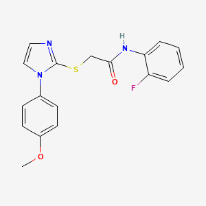 molecular formula C18H16FN3O2S B2665665 N-(2-fluorophenyl)-2-[1-(4-methoxyphenyl)imidazol-2-yl]sulfanyl-acetamide CAS No. 688335-87-7
