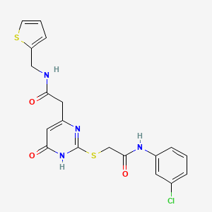 molecular formula C19H17ClN4O3S2 B2665679 N-(3-chlorophenyl)-2-((6-oxo-4-(2-oxo-2-((thiophen-2-ylmethyl)amino)ethyl)-1,6-dihydropyrimidin-2-yl)thio)acetamide CAS No. 1105217-90-0