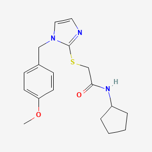 molecular formula C18H23N3O2S B2665681 N-cyclopentyl-2-({1-[(4-methoxyphenyl)methyl]-1H-imidazol-2-yl}sulfanyl)acetamide CAS No. 869346-56-5