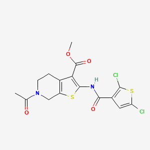 molecular formula C16H14Cl2N2O4S2 B2665715 Methyl 6-acetyl-2-(2,5-dichlorothiophene-3-carboxamido)-4,5,6,7-tetrahydrothieno[2,3-c]pyridine-3-carboxylate CAS No. 864857-96-5