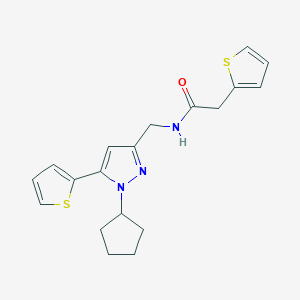 molecular formula C19H21N3OS2 B2665727 N-((1-cyclopentyl-5-(thiophen-2-yl)-1H-pyrazol-3-yl)methyl)-2-(thiophen-2-yl)acetamide CAS No. 1421513-03-2