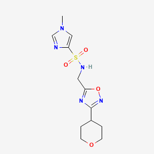 molecular formula C12H17N5O4S B2665744 1-methyl-N-{[3-(oxan-4-yl)-1,2,4-oxadiazol-5-yl]methyl}-1H-imidazole-4-sulfonamide CAS No. 2034459-95-3