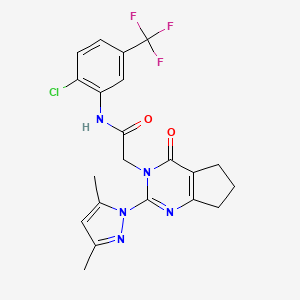 molecular formula C21H19ClF3N5O2 B2665803 N-(2-chloro-5-(trifluoromethyl)phenyl)-2-(2-(3,5-dimethyl-1H-pyrazol-1-yl)-4-oxo-4,5,6,7-tetrahydro-3H-cyclopenta[d]pyrimidin-3-yl)acetamide CAS No. 1019102-22-7