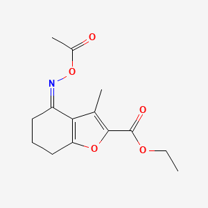 molecular formula C14H17NO5 B2665815 ethyl (4Z)-4-[(acetyloxy)imino]-3-methyl-4,5,6,7-tetrahydro-1-benzofuran-2-carboxylate CAS No. 296266-68-7