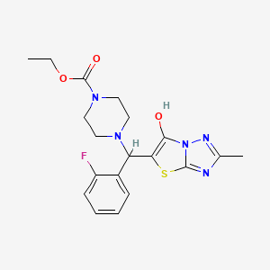molecular formula C19H22FN5O3S B2665874 Ethyl 4-((2-fluorophenyl)(6-hydroxy-2-methylthiazolo[3,2-b][1,2,4]triazol-5-yl)methyl)piperazine-1-carboxylate CAS No. 869343-87-3